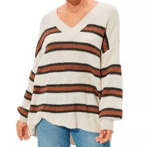 American Eagle Dreamspun Oversized Striped V Neck Sweater‎